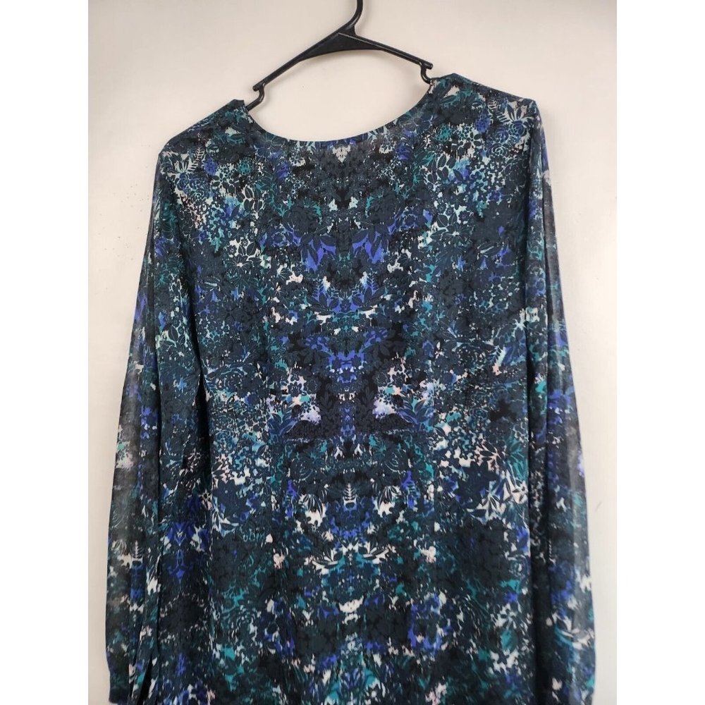 Cabi Blue Printed Chiffon Lace Up Neck #3339 Noel Eternity Dress Medium - Picture 9 of 9
